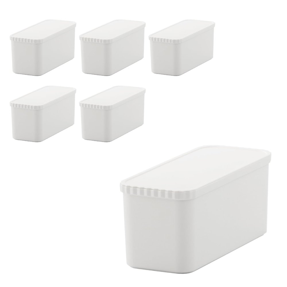Like-It | STC-03 Set of 6 | Plastic Storage Bins with Lid | Stackable Containers | Playroom, Classroom, Closet, Office | 14.25" 5.83" 5.98" | White | 1.59 gal