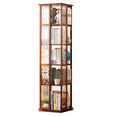 LIUSJMGH 360 Display Stackable Spinning Bookshelf Tower, Corner Bookshelf Tall Floor Standing Swivel Bookcase Narrow Storage Organizer(5-Tier)
