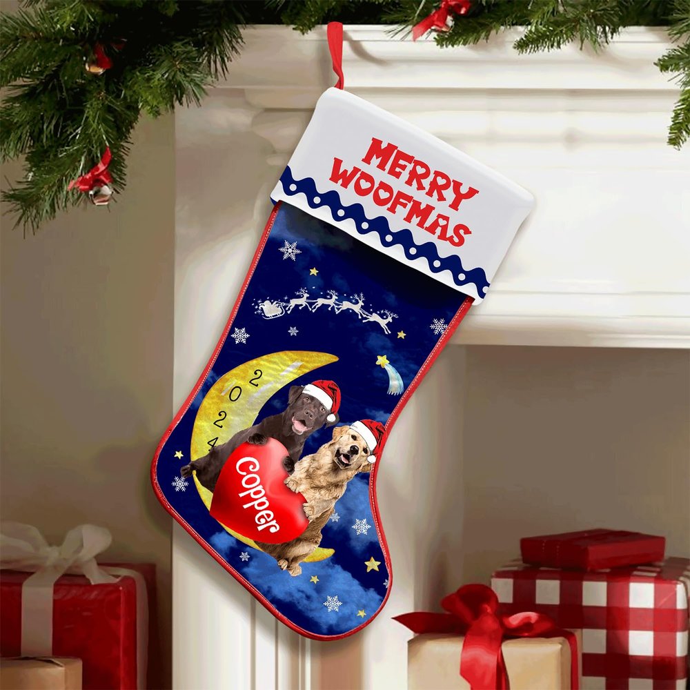 Famitrendz Personalized Labrador and Golden Stockings Christmas, Custom Dog Christmas Stocking with Name, Christmas Stockings for Pet Lover, Funny Gifts for Dog Mom Dogs Dad, Fireplace Decor
