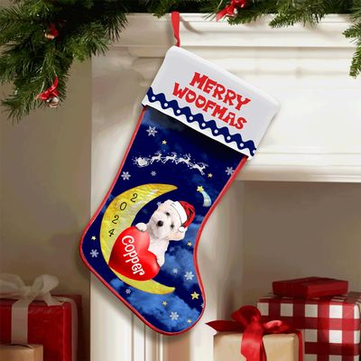 Famitrendz Personalized Maltipoo White Stockings Christmas, Custom Dog Christmas Stocking with Name, Christmas Stockings for Pet Lover, Funny Gifts for Dog Mom Dogs Dad, Fireplace Decor