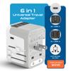 Ceptics 6 in 1 Universal Travel Adapter, Universal Outlet w/ 2X USB-A and 3X USB-C 6A, Travel Power Adapter for use in EU, UK, US, AU and More, Universal Plug for Mobiles, Laptops- UP-30KU-WH view 2