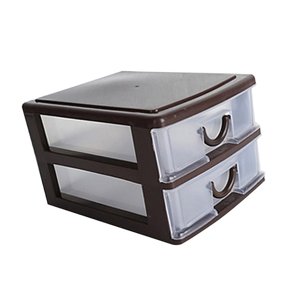 Unomor 2layer Brown Multifunctional Storage Box Translucent Plastic Organizer for Makeup Jewelry and Office Supplies Compact Desktop for Use