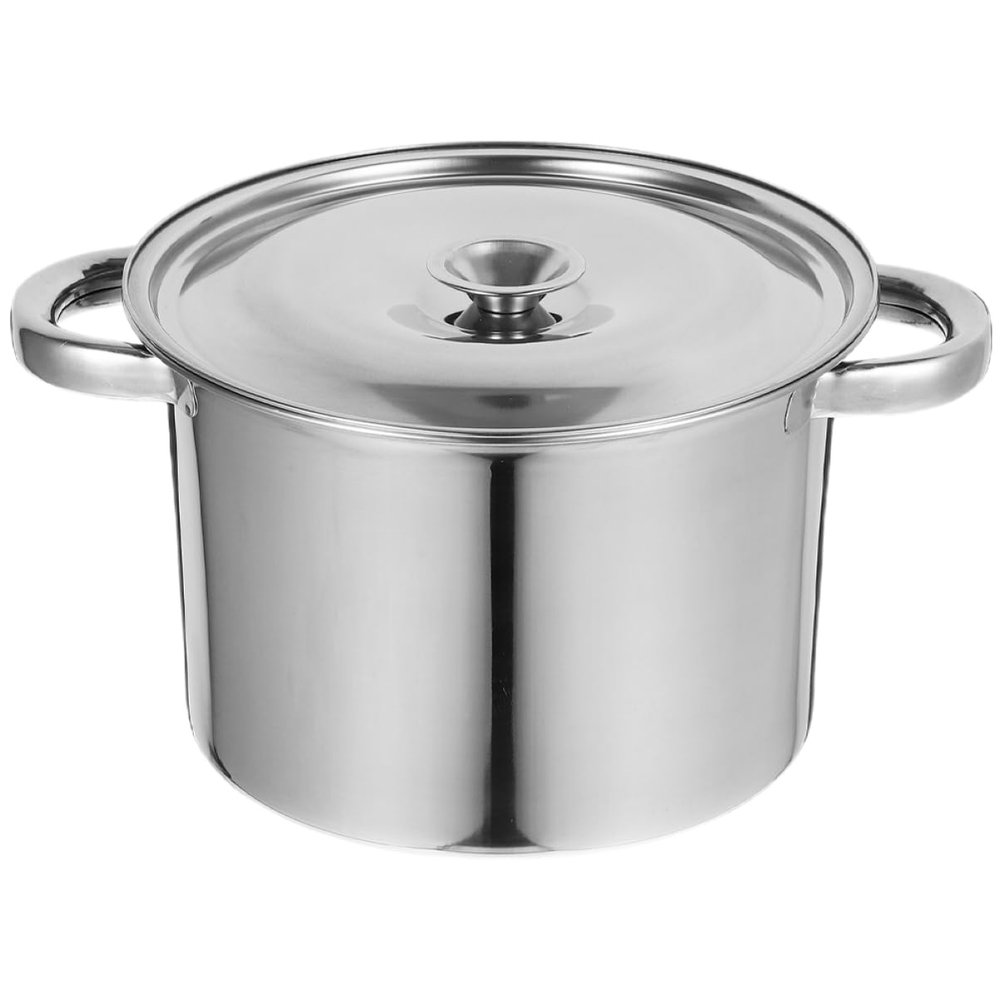 BEBEMOKO Stainless Steel Soup Pot Lid Heavy Duty Multifunctional Cooking Pot for Induction and Gas Stoves for Home Use Even Heat Distribution for Efficient Cooking