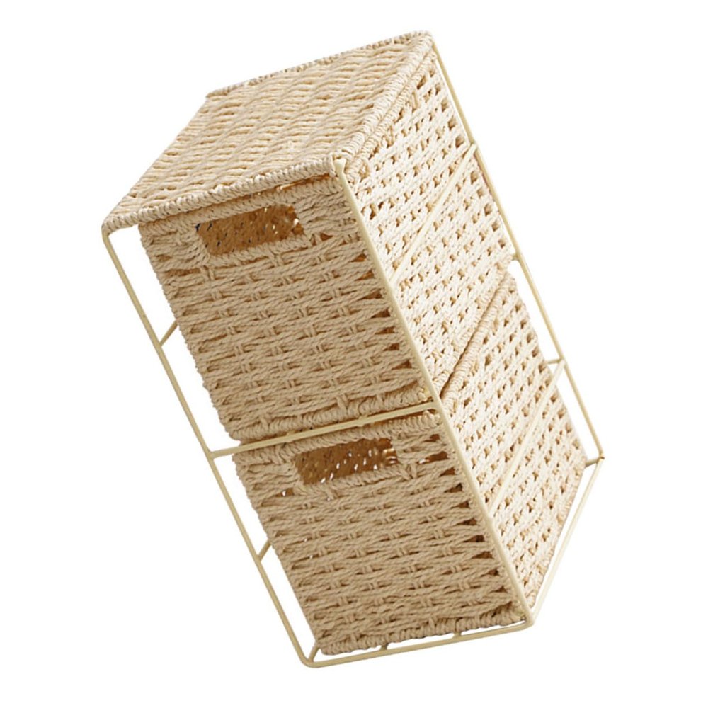 BUTIFULSIC Dual-layer Rattan Storage Basket Versatile Organizer for Toys Laundry and Sundries Stylish Woven Container for Home for Items Like Socks and Cosmetics