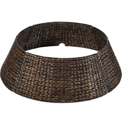 Best Choice Products 36in Christmas Tree Collar, Woven Hyacinth 3-Piece Holiday Rattan Tree Skirt Accessory for Home w/Cord Cut-Out - Espresso