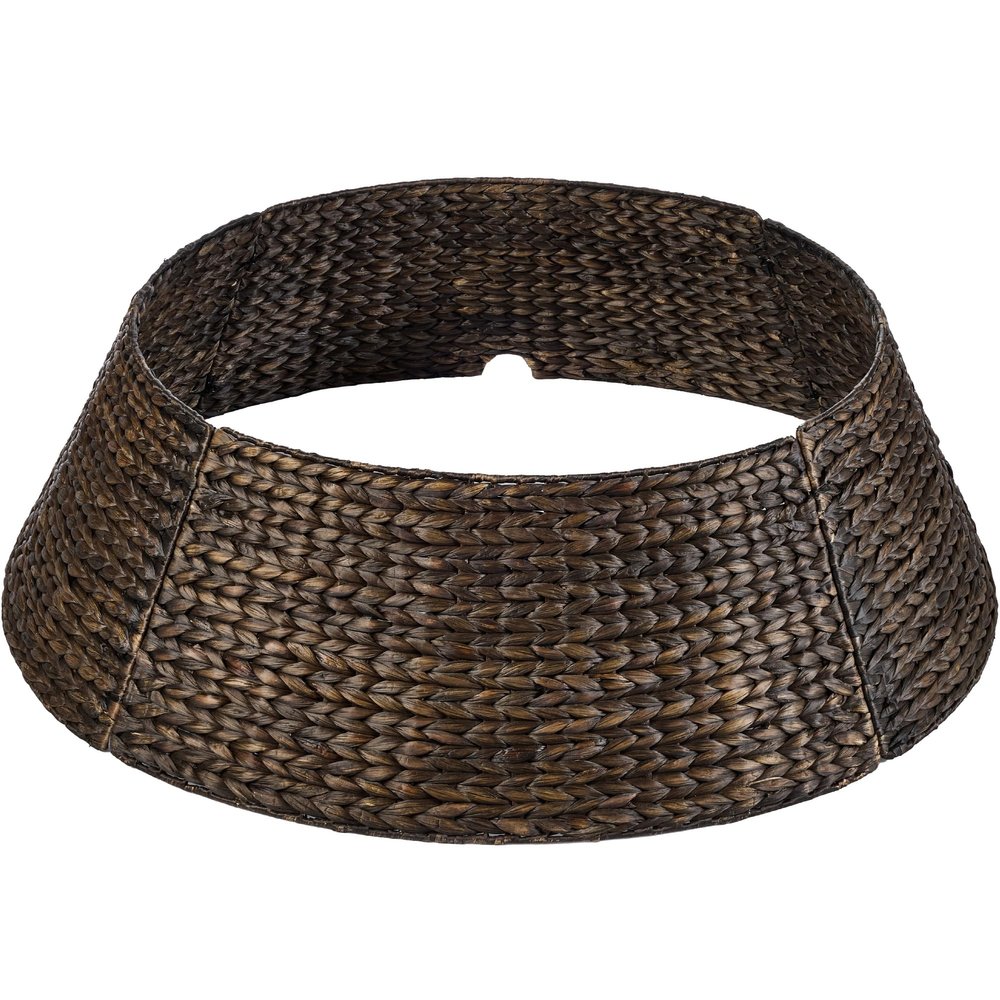 Best Choice Products 36in Christmas Tree Collar, Woven Hyacinth 3-Piece Holiday Rattan Tree Skirt Accessory for Home w/Cord Cut-Out - Espresso