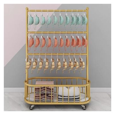 Etlegor 3-Tier Floor-Standing Bra Rack, Metal Underwear Panty Shorts Display Stand with Wheels Multi Functional Storage Shelf for Bedroom/Boutique/Clothing Store/Retail Store(Gold,80x35x140cm)