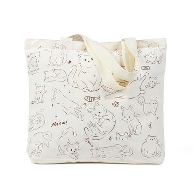 XTKELLY Aesthetic Canvas Tote Bag for Women. Stylish, Heavy-Duty Reusable Tote with Zipper Closure & Inner Pocket (Cats and fish)