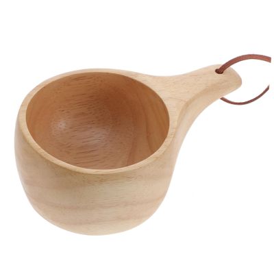BEBEMOKO Japanese Style Wooden Milk Cup Creative Natural Wood Drinking Mug Rope for Coffee Tea Beer and Water Cafes Bars and Homes