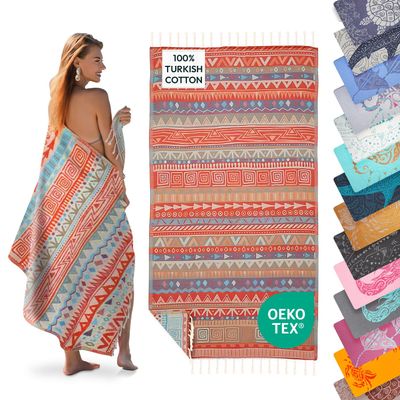 Sun Drunk Turkish Beach Towel XL (Boheme) - Cotton Turkish Beach Towels Oversized, Sand Free Swim Towel Quick Dry for Travel, Pool Towels Oversized Fast Drying for Bath, Soft & Lightweight