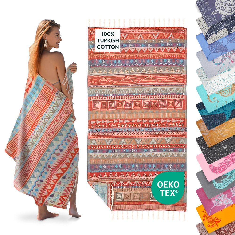 Sun Drunk Turkish Beach Towel XL (Boheme) - Cotton Turkish Beach Towels Oversized, Sand Free Swim Towel Quick Dry for Travel, Pool Towels Oversized Fast Drying for Bath, Soft & Lightweight