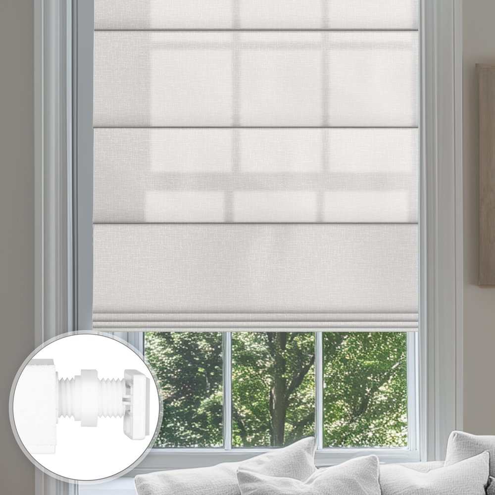 Sulugood No Drill Roman Shades for Windows No Tools Roman Shades, UV Protection, Thermal Insulation Roman Blinds, Easy to Install, Light Filtering-White 35" W x 56" H