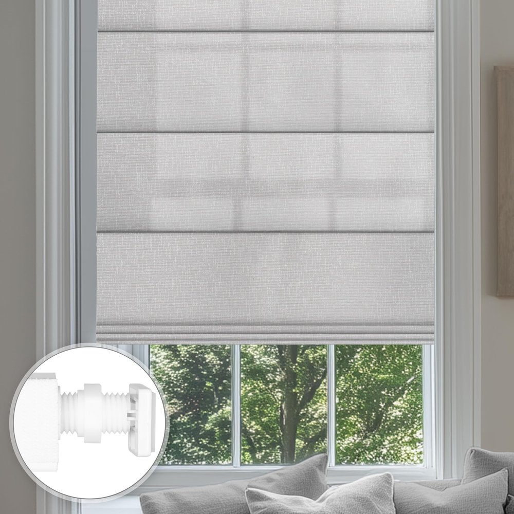 Sulugood No Drill Roman Shades for Windows No Tools Roman Shades, UV Protection, Privacy, Thermal Insulation Roman Blinds, Easy to Install, 70Blackout-Gray 76" W x 36" H