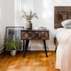 Bme Georgina Solid Wood Mid-Century Modern Side Table with Drawer  Fully Assembled Bedside Table with Rustic Geometric Pattern for Living Room or Bedroom - Mocha view 3