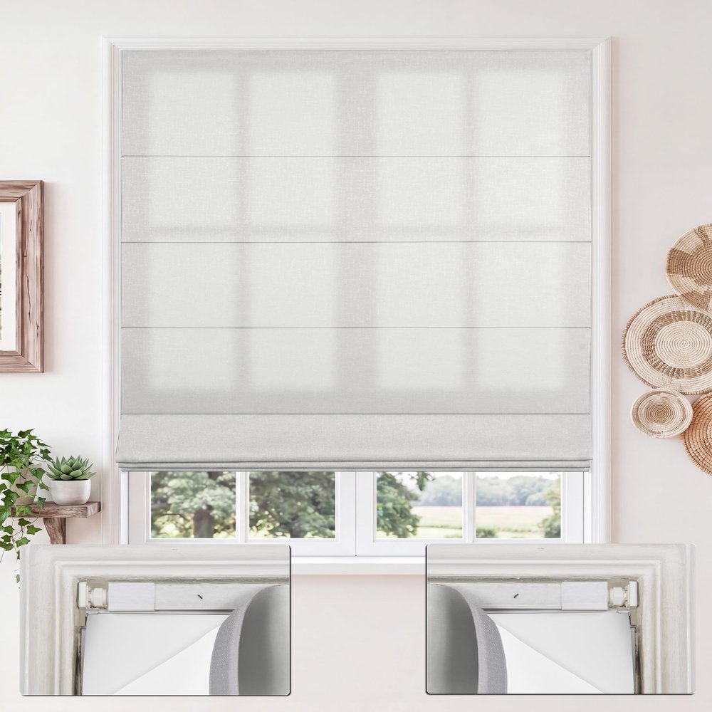 Sulugood No Drill Roman Shades,70% Blackout-Off White,37" W x 48" H
