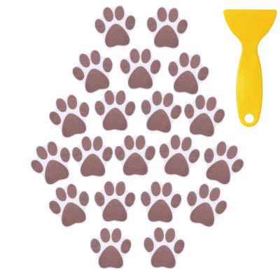 20pcs Safety Shower Treads Non-Slip Bathtub Stickers Adhesive Appliques with Premium Scraper Bathroom Tubs Shower Treads Anti Slip Paw Floor Decals for Bathtub Pools Boats Floor Stairs