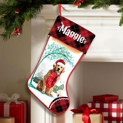 Famitrendz Personalized Golden Retriever 7 Hold Red Heart Stockings, Merry Woofmas Stockings, Custom Dog Christmas Stocking, Christmas Stockings for Pet Lover, Funny Gifts for Dog Mom Dogs Dad