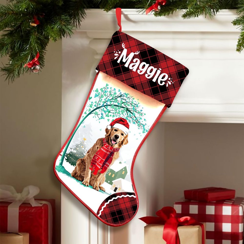 Famitrendz Personalized Golden Retriever 7 Hold Red Heart Stockings, Merry Woofmas Stockings, Custom Dog Christmas Stocking, Christmas Stockings for Pet Lover, Funny Gifts for Dog Mom Dogs Dad
