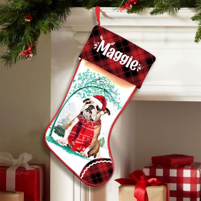 Famitrendz Personalized English Bulldog 10 Hold Red Heart Stockings, Merry Woofmas Stockings, Custom Dog Christmas Stocking, Christmas Stockings for Pet Lover, Funny Gifts for Dog Mom Dogs Dad
