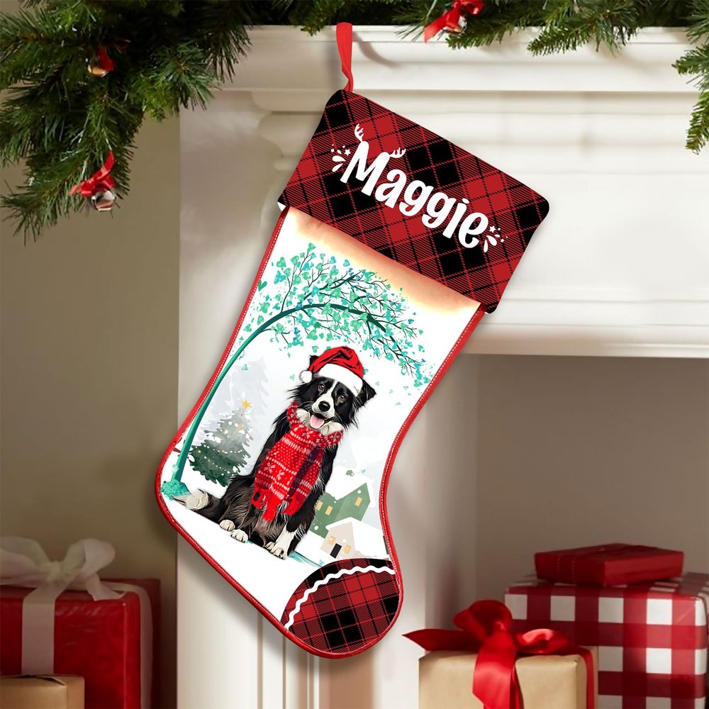 Famitrendz Personalized Collie 5 Hold Red Heart Stockings, Merry Woofmas Stockings, Custom Dog Christmas Stocking with Name, Christmas Stockings for Pet Lover, Funny Gifts for Dog Mom Dogs Dad