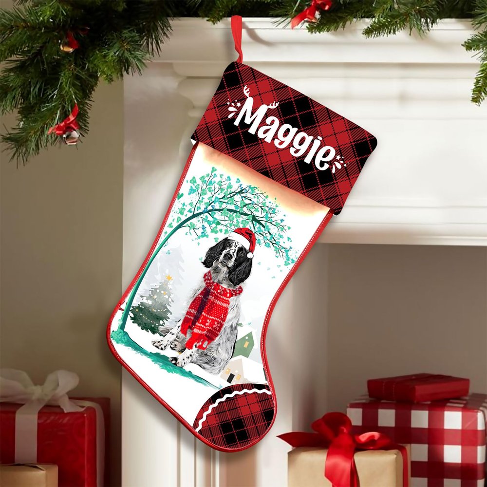 FAMITRENDZ Personalized English Springer Spaniel 2 Hold Red Heart Stockings, Merry Woofmas Stockings, Custom Dog Christmas Stocking, Christmas Stockings For Pet Lover, Funny Gifts For Dog Mom Dogs Dad