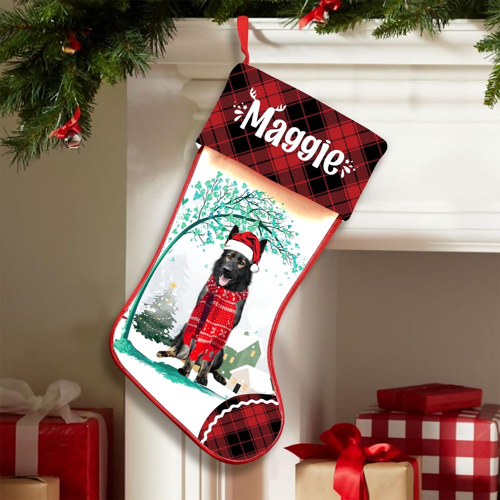 Famitrendz Personalized German Shepherd 2 Hold Red Heart Stockings, Merry Woofmas Stockings, Custom Dog Christmas Stocking, Christmas Stockings for Pet Lover, Funny Gifts for Dog Mom Dogs Dad