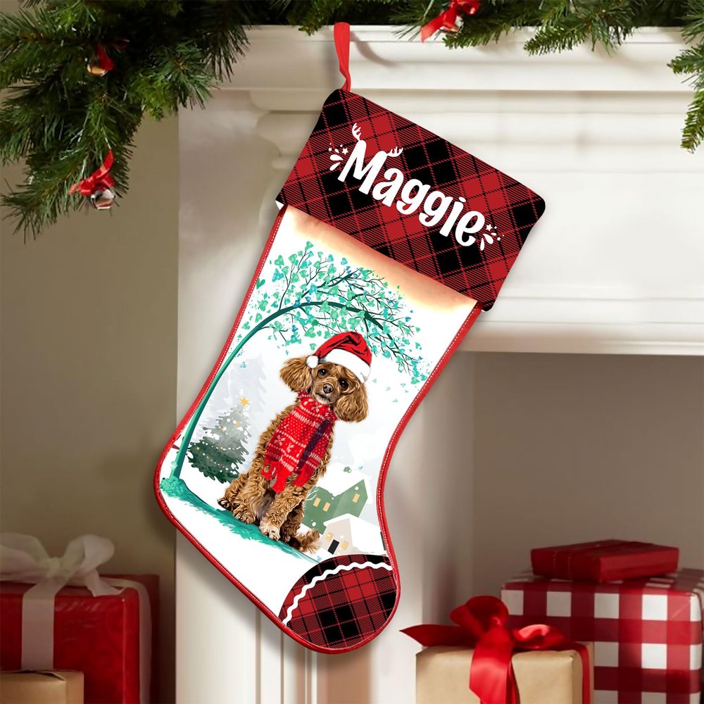 Famitrendz Personalized Poodle 1 Hold Red Heart Stockings, Merry Woofmas Stockings, Custom Dog Christmas Stocking with Name, Christmas Stockings for Pet Lover, Funny Gifts for Dog Mom Dogs Dad