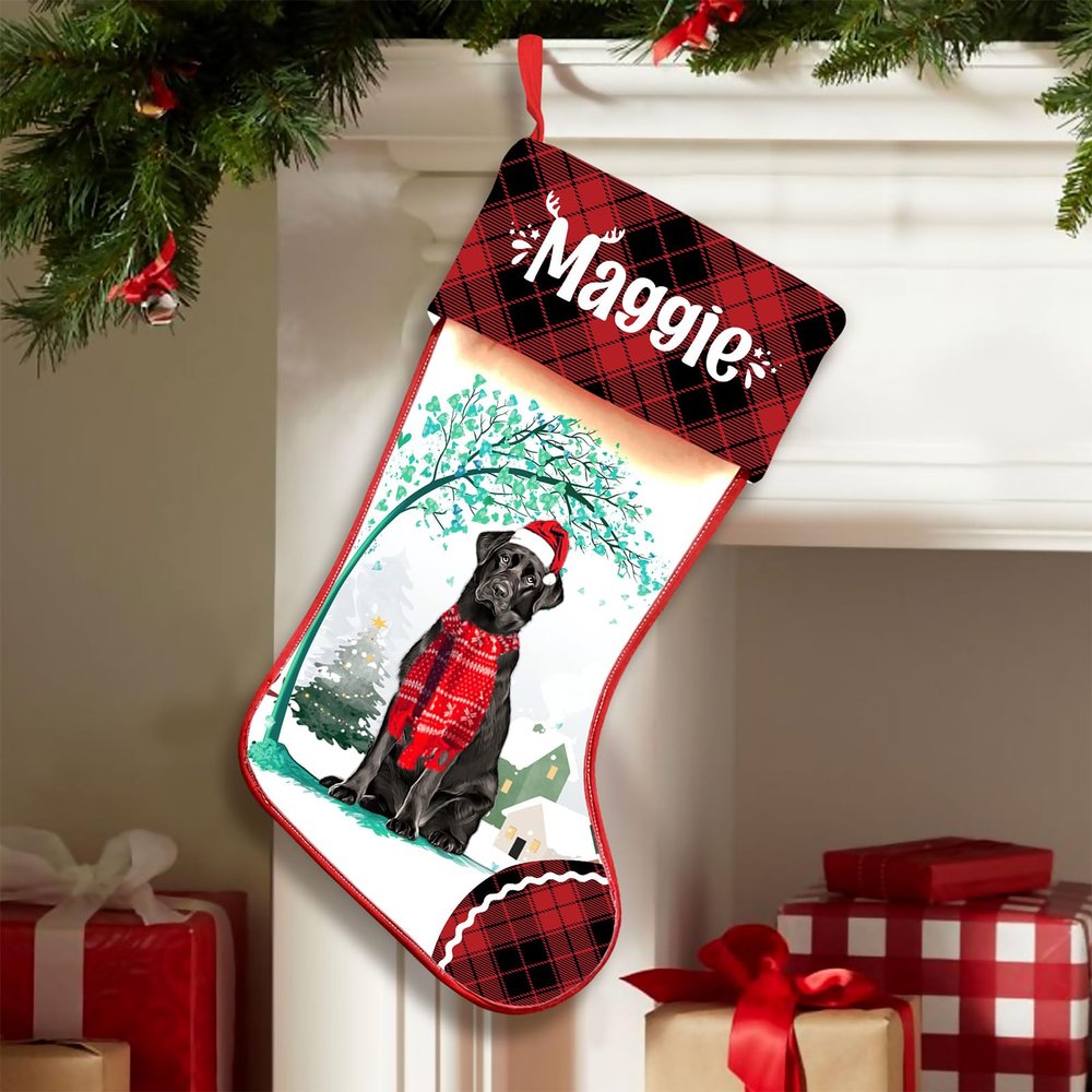 Famitrendz Personalized Labrador Retriever 6 Hold Red Heart Stockings, Merry Woofmas Stockings, Custom Dog Christmas Stocking, Christmas Stockings for Pet Lover, Funny Gifts for Dog Mom Dogs Dad