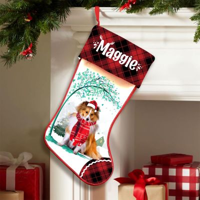 Famitrendz Personalized Shetland Sheepdog Hold Red Heart Stockings, Merry Woofmas Stockings, Custom Dog Christmas Stocking, Christmas Stockings for Pet Lover, Funny Gifts for Dog Mom Dogs Dad
