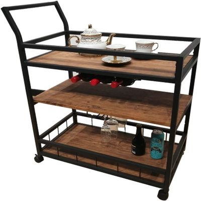 KEPIUAAF Bar Cart, Home Bar Hotel Serving Cart Wine Cart - Rolling Serving Cart Bar Serving Cart Home Rustic Mobile Kitchen Serving cart Industrial Vintage Style Wood Metal Serving Trolley