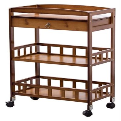 KEPIUAAF Bar Cart, Home Bar Hotel Serving Cart Wine Cart - Kitchen Bar Cart on Wheels, Industrial Style Wood Rolling Serving Bar Cart,3 Layers Storage Fence Design with Drawer