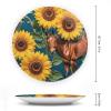 Decorative Tray with Display Stand Brown Horse Sunflower Yellow Flower Printed Bone China Collections Plate Bone China Ornament for Home and Office Wall Decor view 2