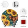 Decorative Tray with Display Stand Brown Horse Sunflower Yellow Flower Printed Bone China Collections Plate Bone China Ornament for Home and Office Wall Decor view 3