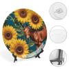Decorative Tray with Display Stand Brown Horse Sunflower Yellow Flower Printed Bone China Collections Plate Bone China Ornament for Home and Office Wall Decor view 4