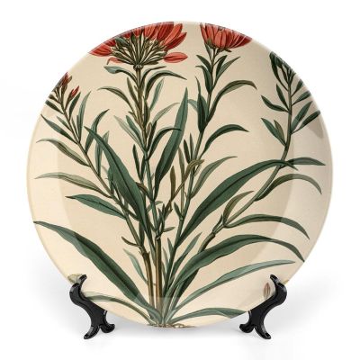Decorative Tray with Display Stand Vintage Botanical Illustrations Printed Bone China Collections Plate Bone China Ornament for Home and Office Wall Decor
