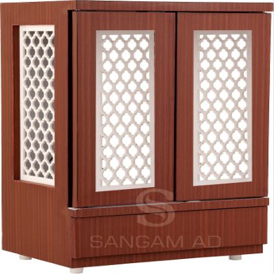 Wooden Temple Brown LED Light for Home and Office|Home Temple|Puja Mandir| Mandir with Doors and Storage Cabinets (18x12x10 Inches)