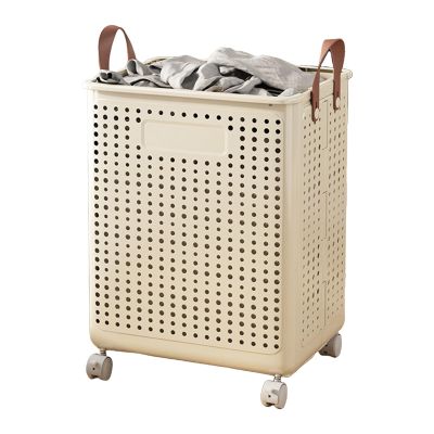 YOXIER Laundry Basket,Laundry Hamper, Laundry Basket with Wheels,Rolling Laundry Basket for Clothes, Foldable Dirty Clothes Portable Skinny Hamper,Small Laundry Basket for Bedroom, Dorm, 53L/37L Beig