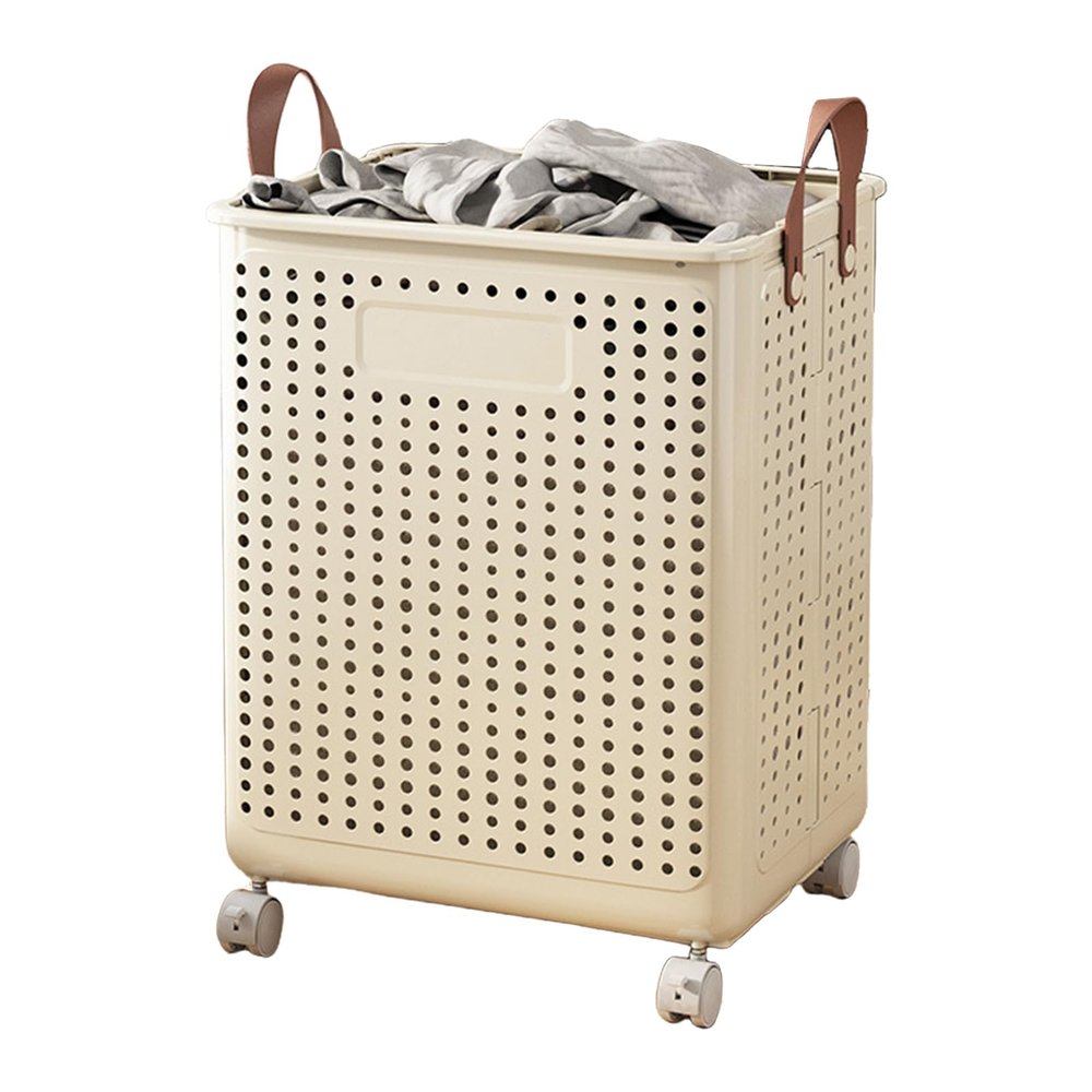YOXIER Laundry Basket,Laundry Hamper, Laundry Basket with Wheels,Rolling Laundry Basket for Clothes, Foldable Dirty Clothes Portable Skinny Hamper,Small Laundry Basket for Bedroom, Dorm, 53L/37L Beig