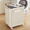 YOXIER Laundry Basket,Laundry Hamper, Laundry Basket with Wheels,Rolling Laundry Basket for Clothes, Foldable Dirty Clothes Portable Skinny Hamper,Small Laundry Basket for Bedroom, Dorm, 53L/37L Beig view 2