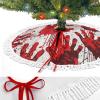 Christmas Tree Skirt,Bloody Handprints Printed Christmas Tree Skirts with Tassel,Christmas Tree Decorations Indoor Outdoor,Christmas Skirt Tree for Holiday Party Home Decor,30-48 Inch view 3