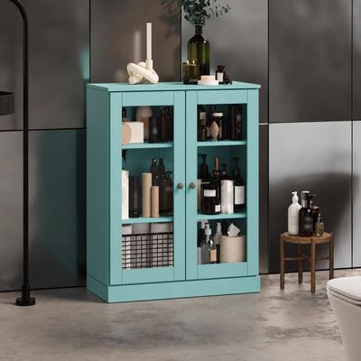 Palace Imports 100% Solid Wood Bathroom Cabinet, Clear Glass Doors, 32" w x 35.75" h x 15.5" d, Renewable Eco-Friendly Wood, Made in Brazil (Aqua, 2 Dr Glass)