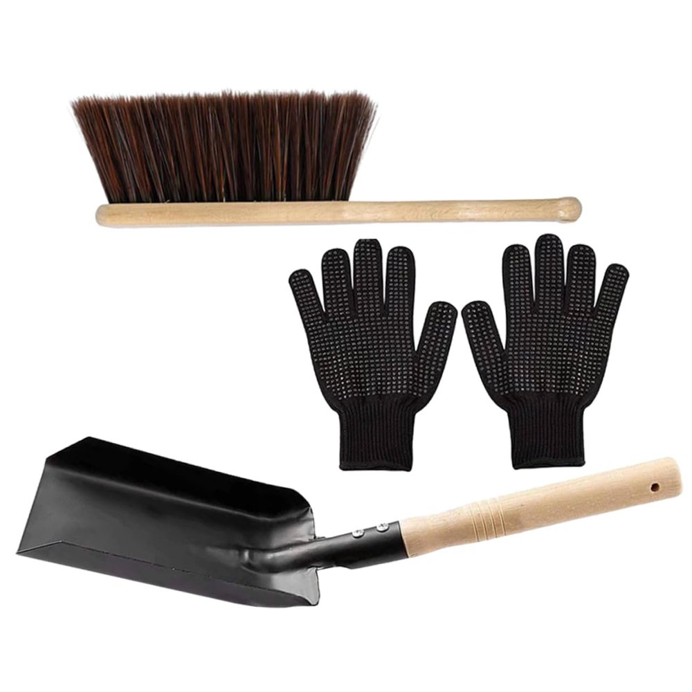 Cabilock Premium Fireplace Cleaning Kit Broom Dustpan Set Ash Shovel Gloves Stove Coals Cleaning Tools