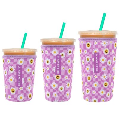 3 Pack Reusable Sleeve for Iced Coffee Cup, Coffee Neoprene Sleeve for Iced&Hot Drinks, Coffee Sleeve Compatible with Starbucks, Dunkin Coffee Cup. (Lalic Checkerboard)