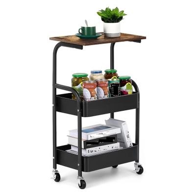 yanzhuen001 Kitchen Mobile Shelf, 3-Tier Kitchen Rolling Cart, 16.54" Storage Cart with Wheels,Wooden Tabletop,Cart