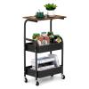 yanzhuen001 Kitchen Mobile Shelf, 3-Tier Kitchen Rolling Cart, 16.54" Storage Cart with Wheels,Wooden Tabletop,Cart view 1