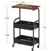 yanzhuen001 Kitchen Mobile Shelf, 3-Tier Kitchen Rolling Cart, 16.54" Storage Cart with Wheels,Wooden Tabletop,Cart view 2