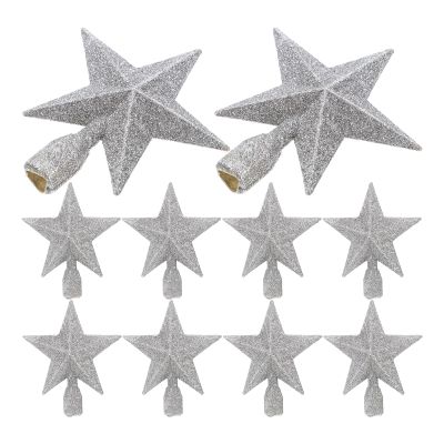 LUOZZY 10 Pcs Star Christmas Tree Topper Sparkling Xmas Tree Topper Star Ornament 3D Sequins Treetop Star for Christmas Trees Holiday Party Decor - Silver, 10CM