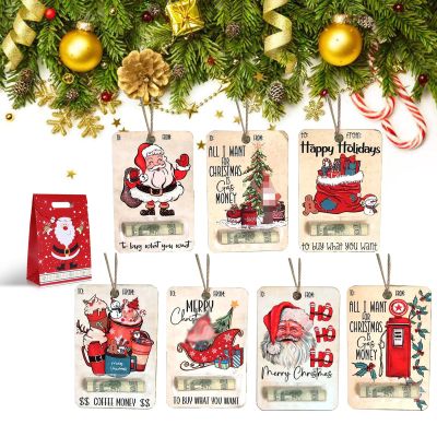 2024 Christmas Money Holders Gift, Christmas Money Holders for Cash, Wooden Christmas Money Holder Ornaments with Blessing Charm Hanging, Happy Santa Christmas Money Dispenser (A(7PCS))