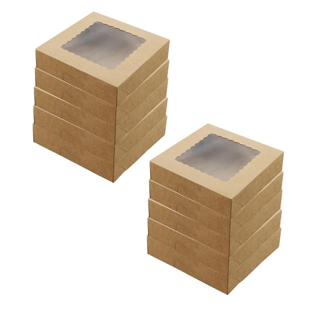 OUNONA Compact Cake Boxes 10pcs Kraft Paper Bakery Boxes with Window