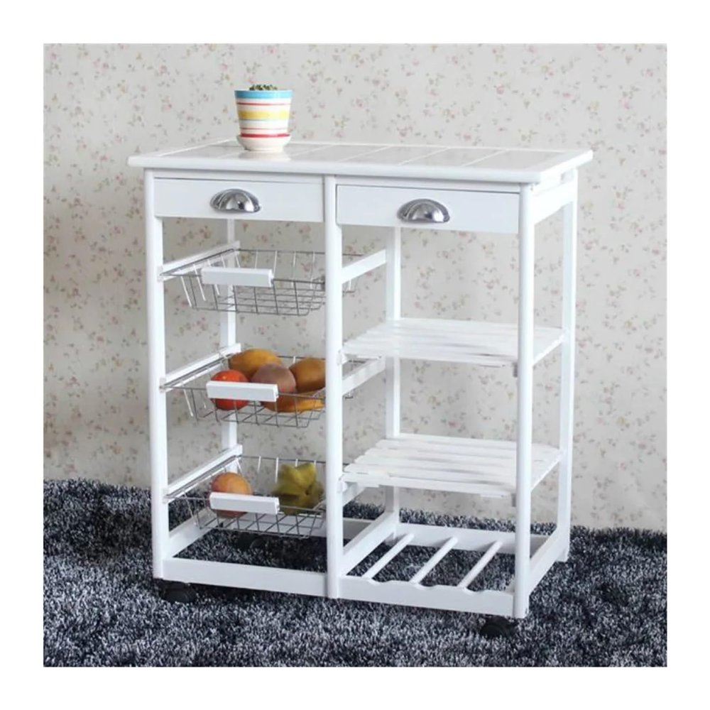 yanzhuen001 Kitchen Mobile Shelf, Kitchen & Dining Room Cart with 2-Drawer,3-Shelf Storage Rack with Rolling Wheels,Ease of Mobility,Cart